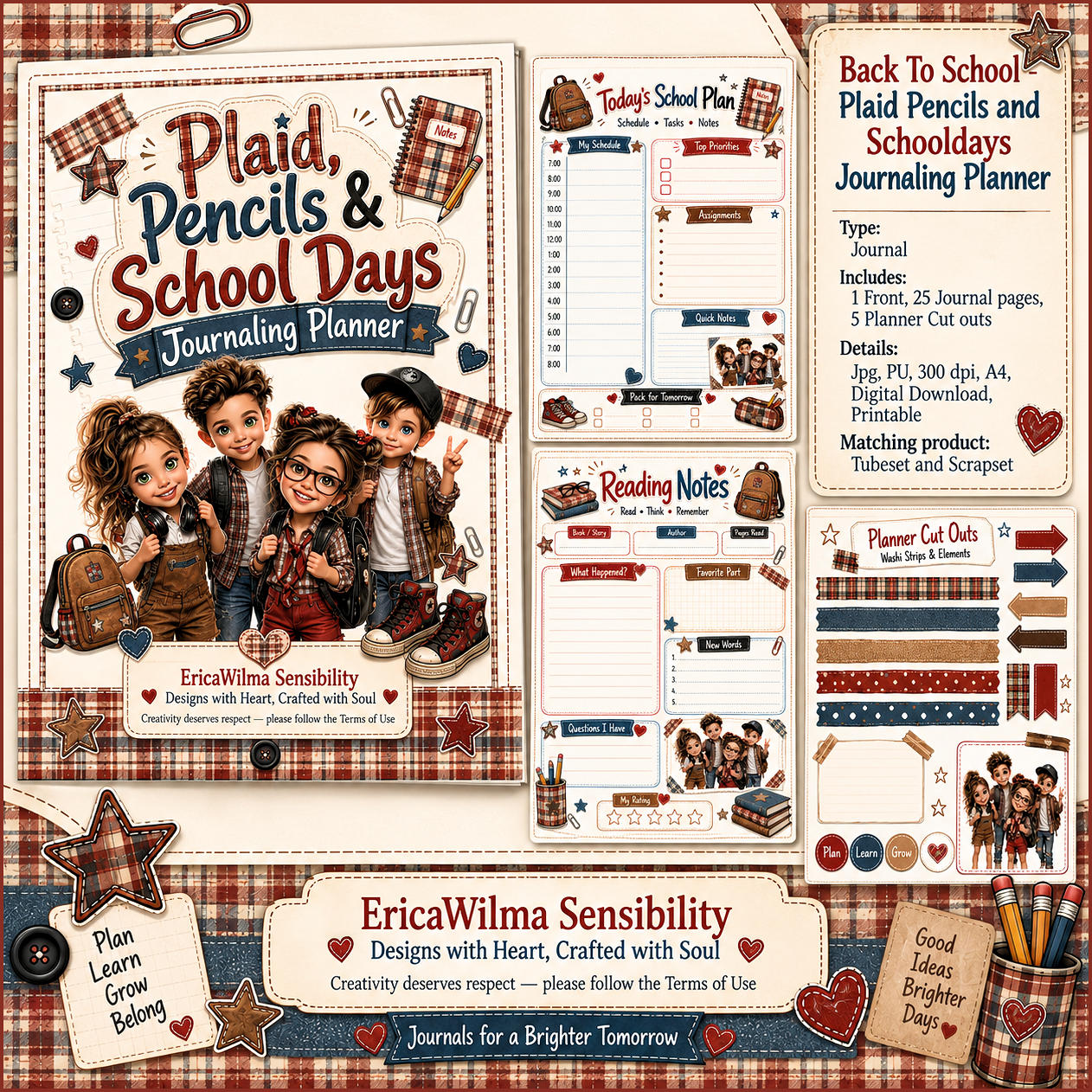 (image for) EW AI Back to School - Plaid Pencils and Schooldays journaling planner 2026